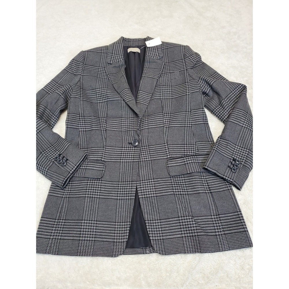 NWT Loft Black Gray Plaid Long Knit Jacket Blazer 2 Office Academia Classic Work